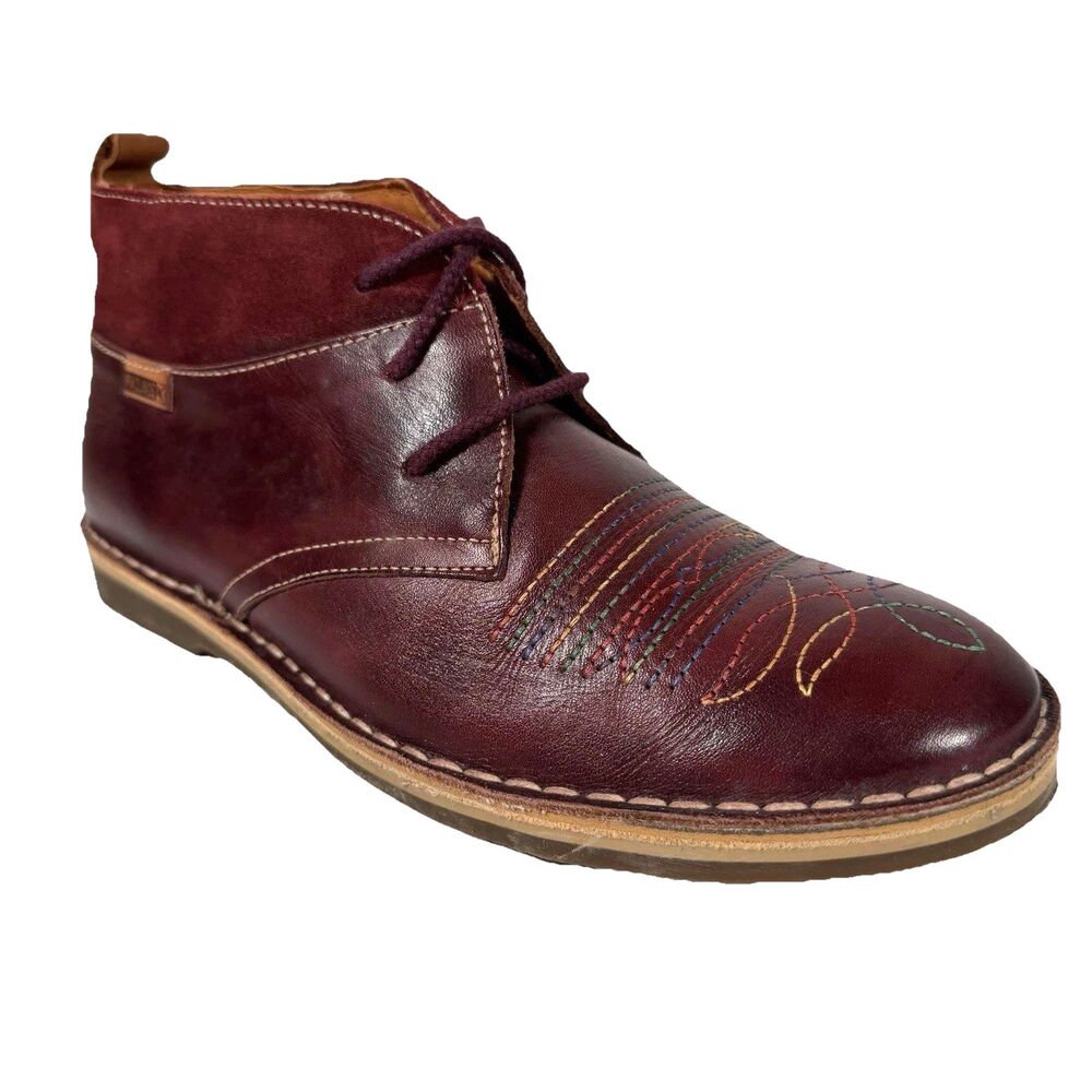 Pikolinos Women's Leather Western Lace-up Ankle Boots Chukka Burgundy Size 38